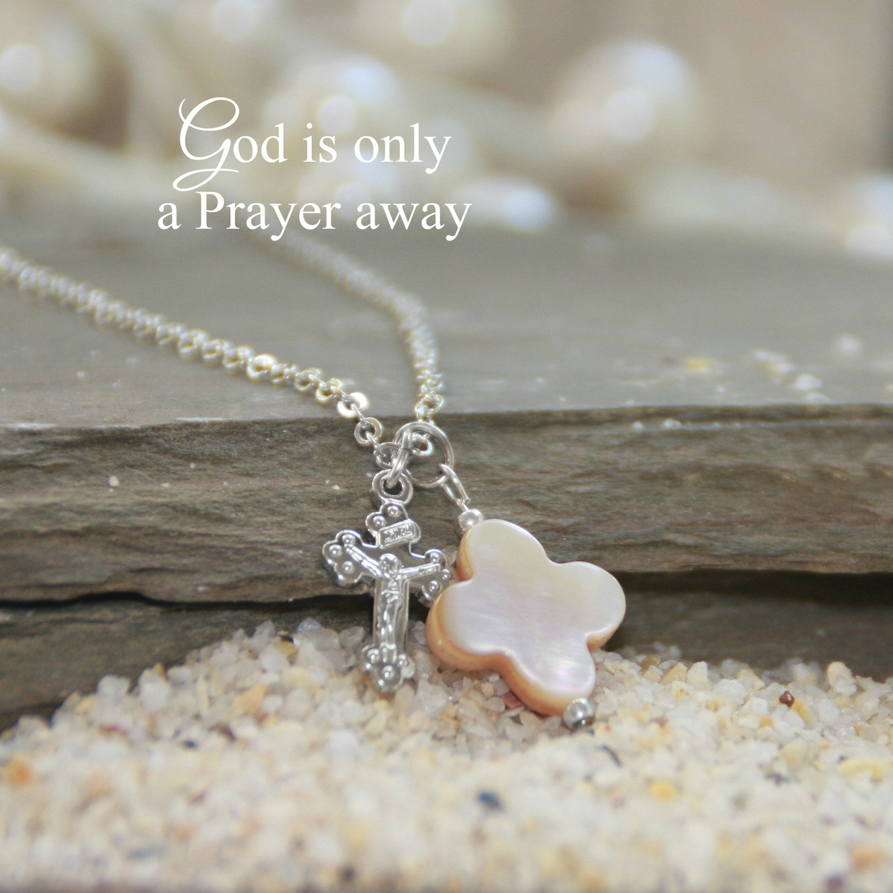 IN-607  Mother of Pearl Cross with Crucifix Necklace