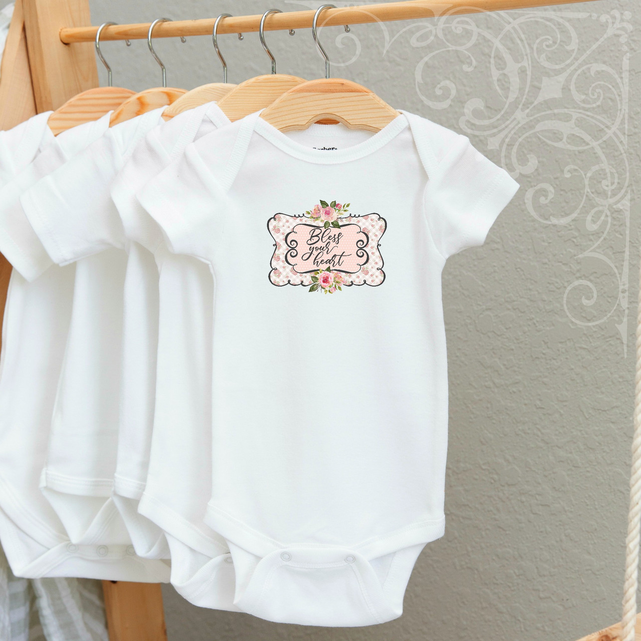 00-52CR  Bless your Heart Onesie 6-12 months with crystals