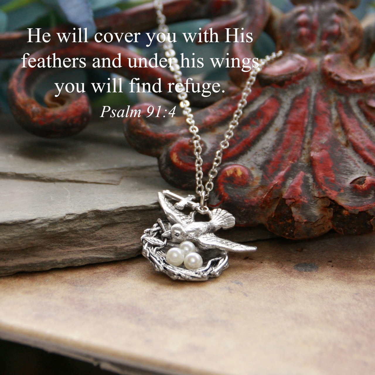 IN-653  Bird Nest Scripture Necklace