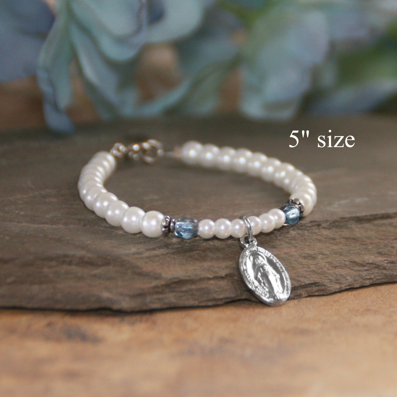 CJ-196-5  Children's Mary Bracelet 5" Glass Pearls