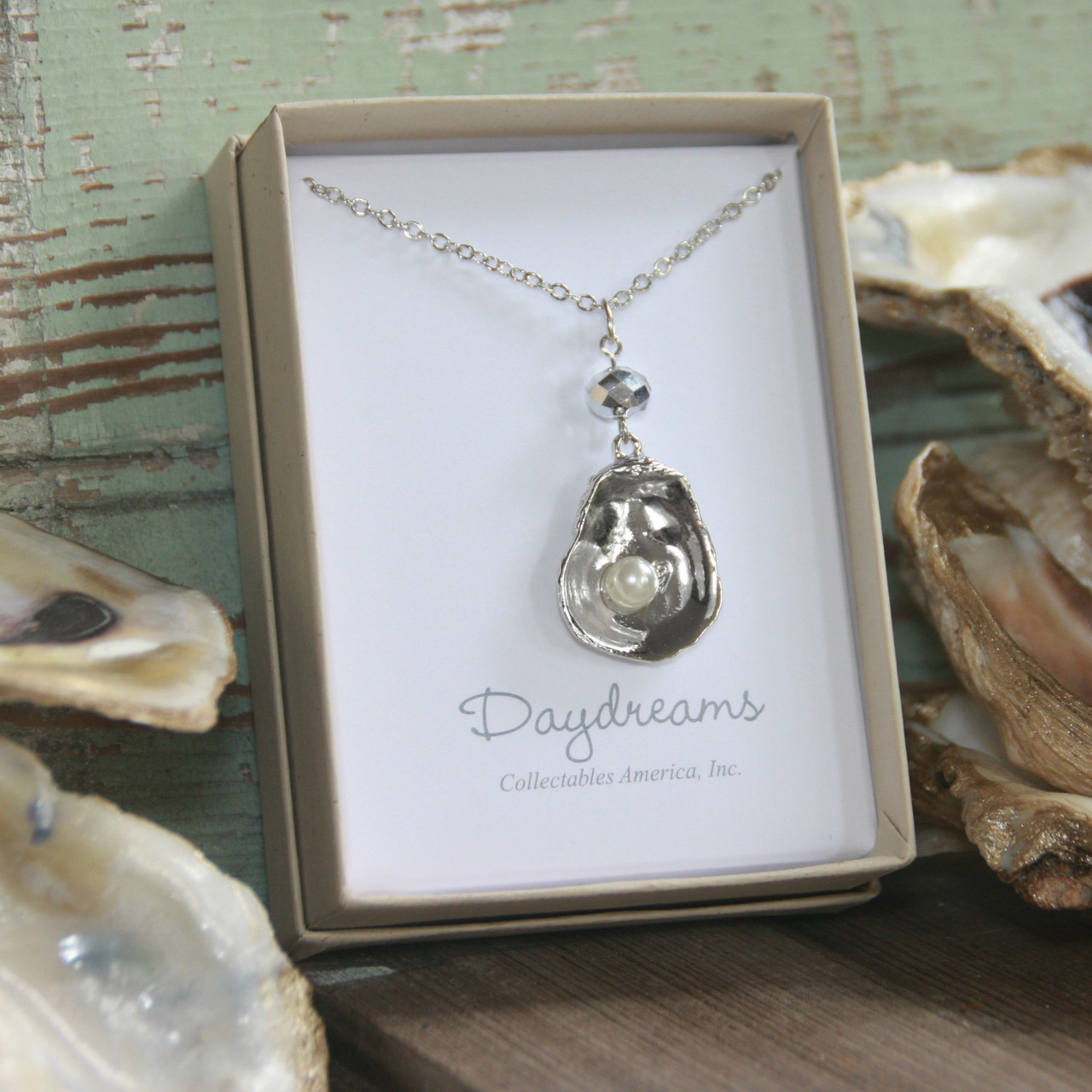 DD-33  Oyster Necklace with Crystal Drop