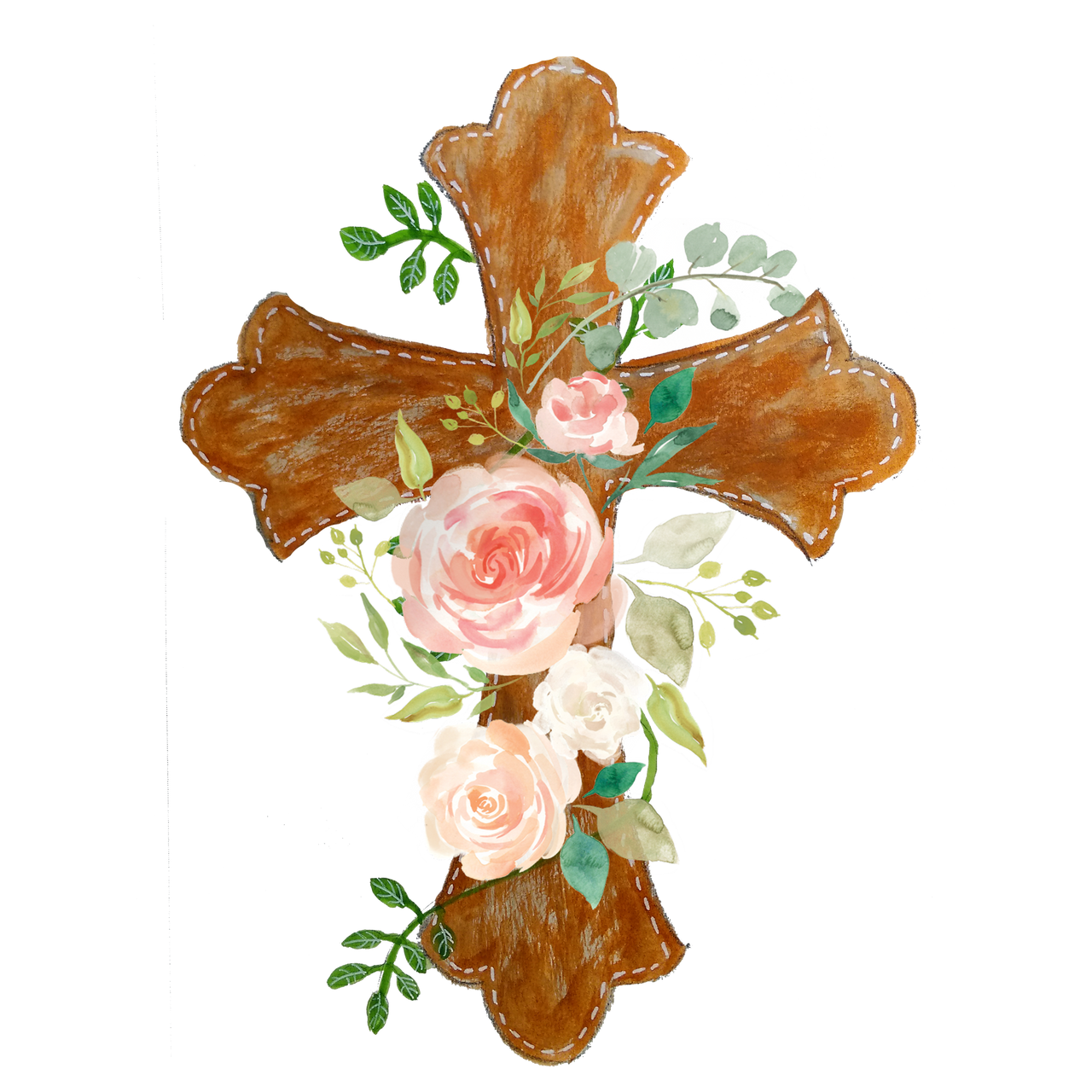 00-104CR  Cross with Roses 6-12 months with Crystals