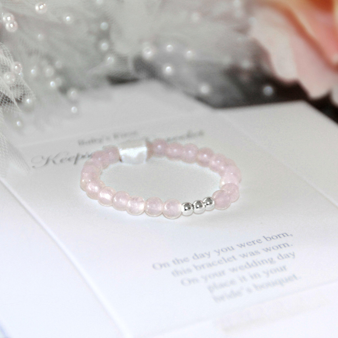 STG-270 Pink and Sterling Silver First Keepsake Bracelet for Infant
