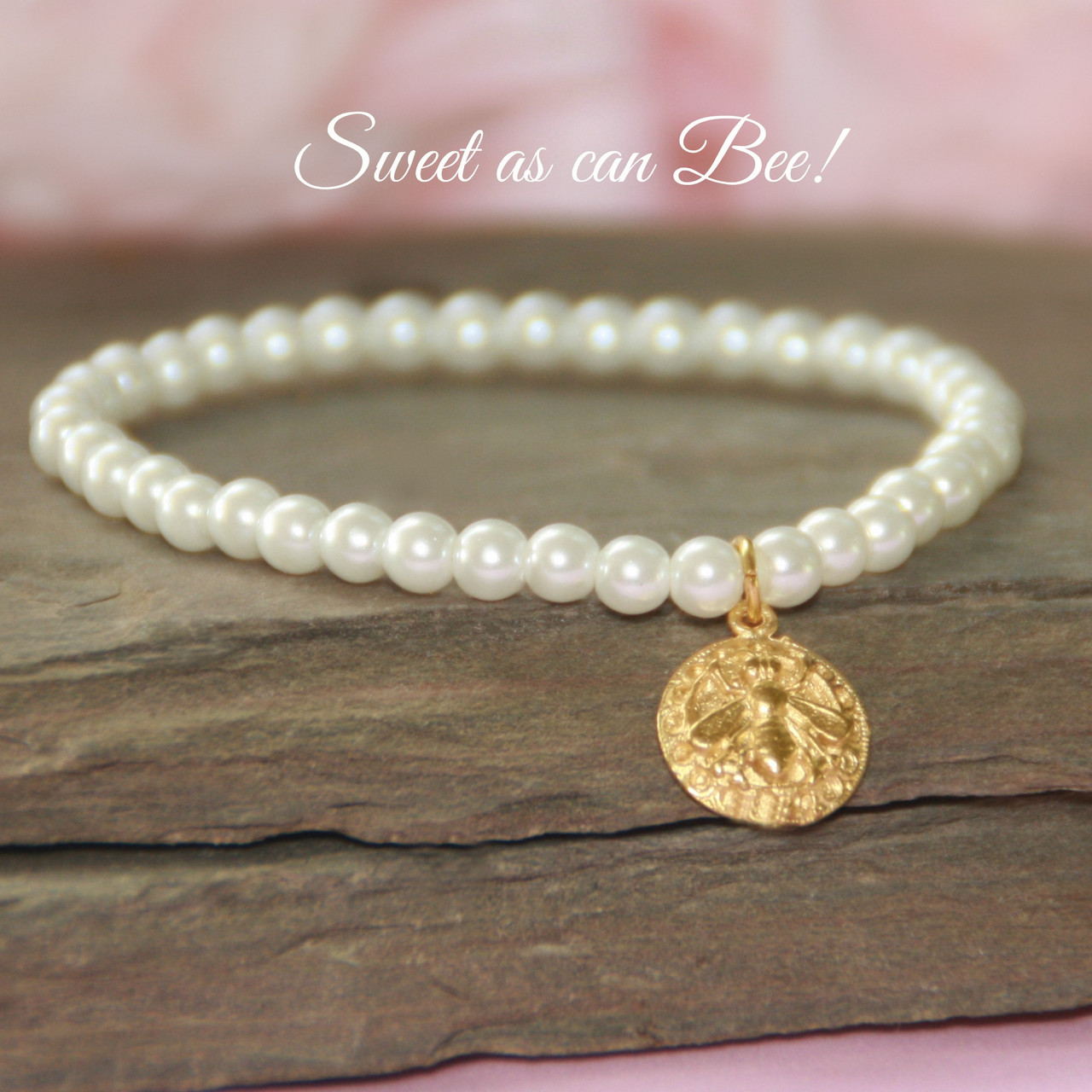 CJ-572-6  Sweet as can Bee 6" Pearl Bracelet