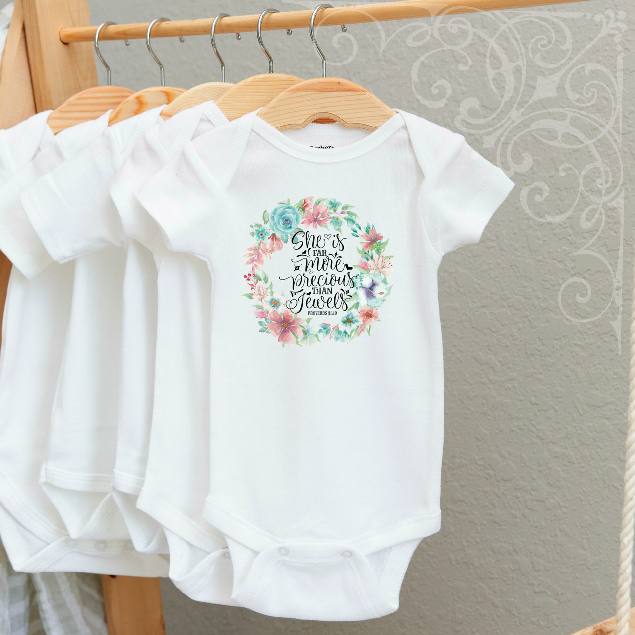 00-47CR More Precious than Jewels 3-6 Months Onesie (with crystals)