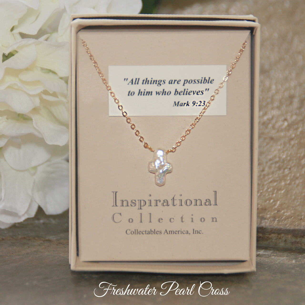 IN-678   Single Freshwater Pearl Cross Necklace (Vintage)