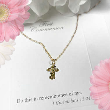 CJ-595  First Communion Necklace Dainty Cross