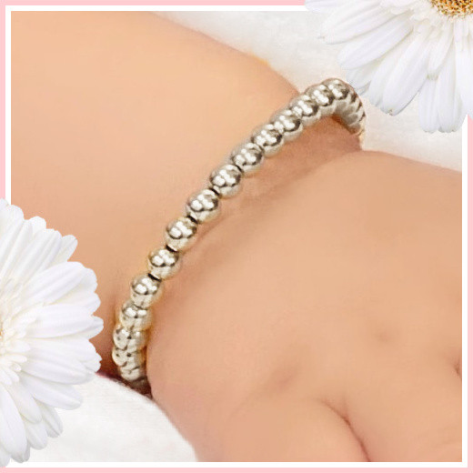 BAN-24S  NEW Beaded Toddler Bangle Bracelet Silver Finish