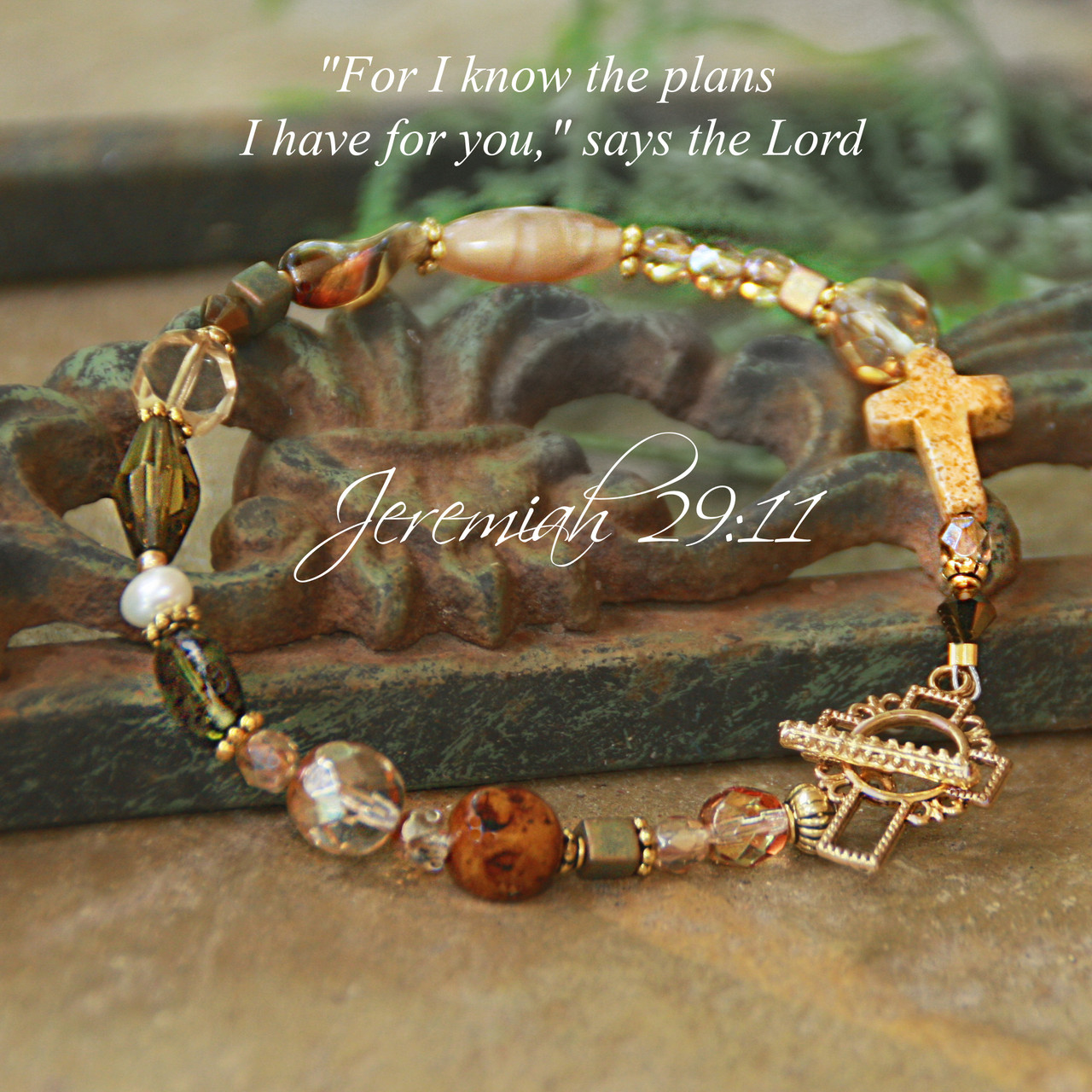 IN-314  Jeremiah 29:11 Gemstone Cross Bracelet
