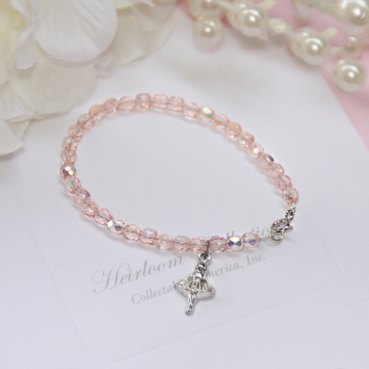 CJ-364 Ballerina Bracelet with Pink crystals 5"