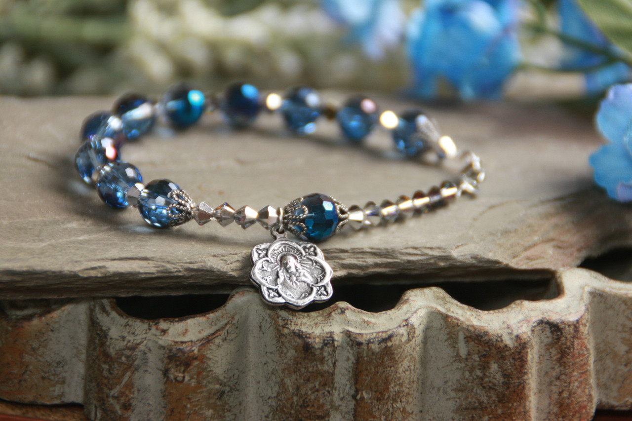 IN-193  Beautiful in Blue Crystal Rosary Bracelet