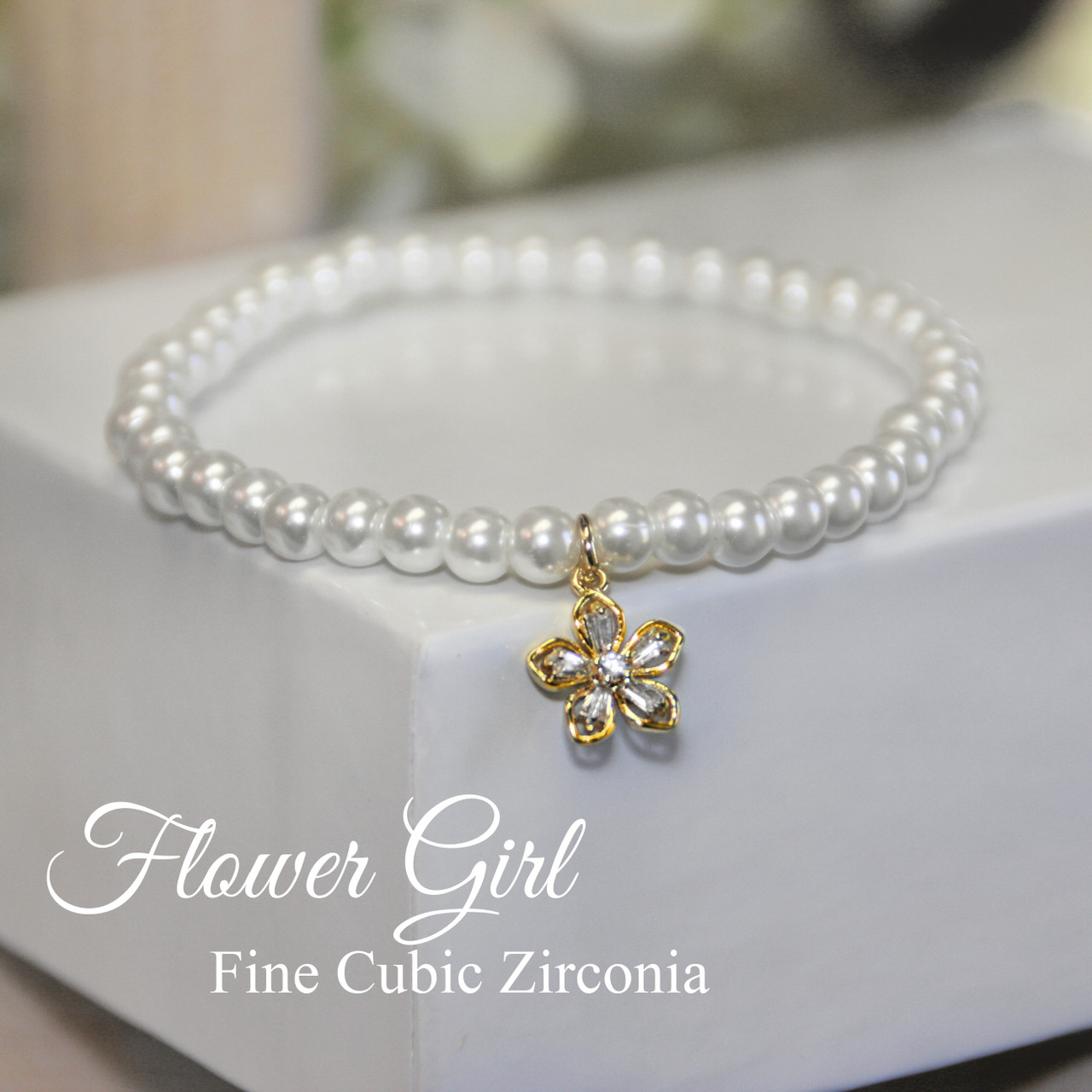 LG-9 Cubic Zirconia Flower Girl 5" Bracelet