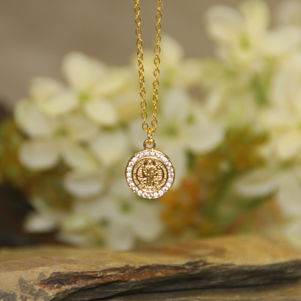 IN-548  St. Benedict Fine Cubic Zirconia Classic Necklace