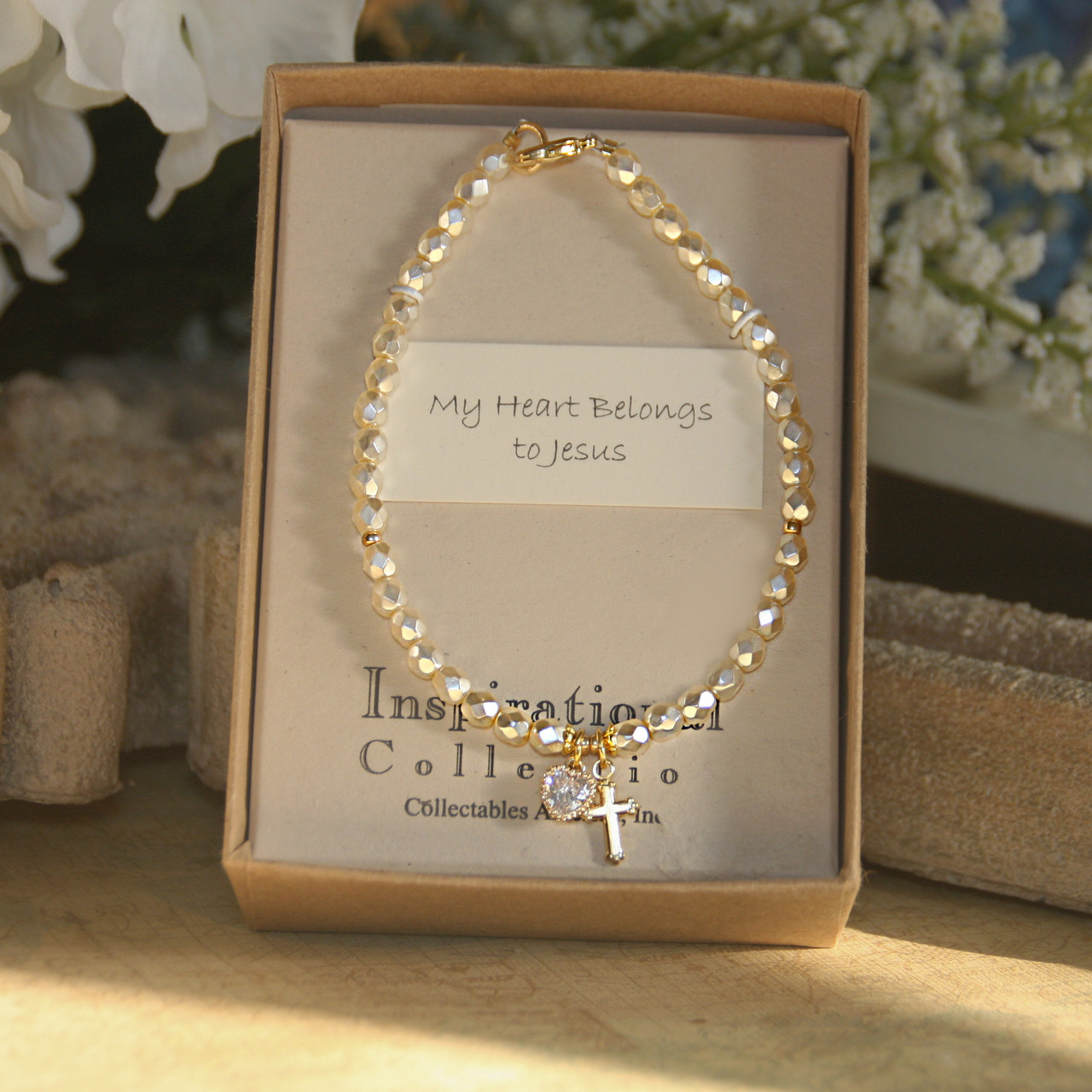 IN-783  My Heart belongs to Jesus Faceted Pearl Bracelet