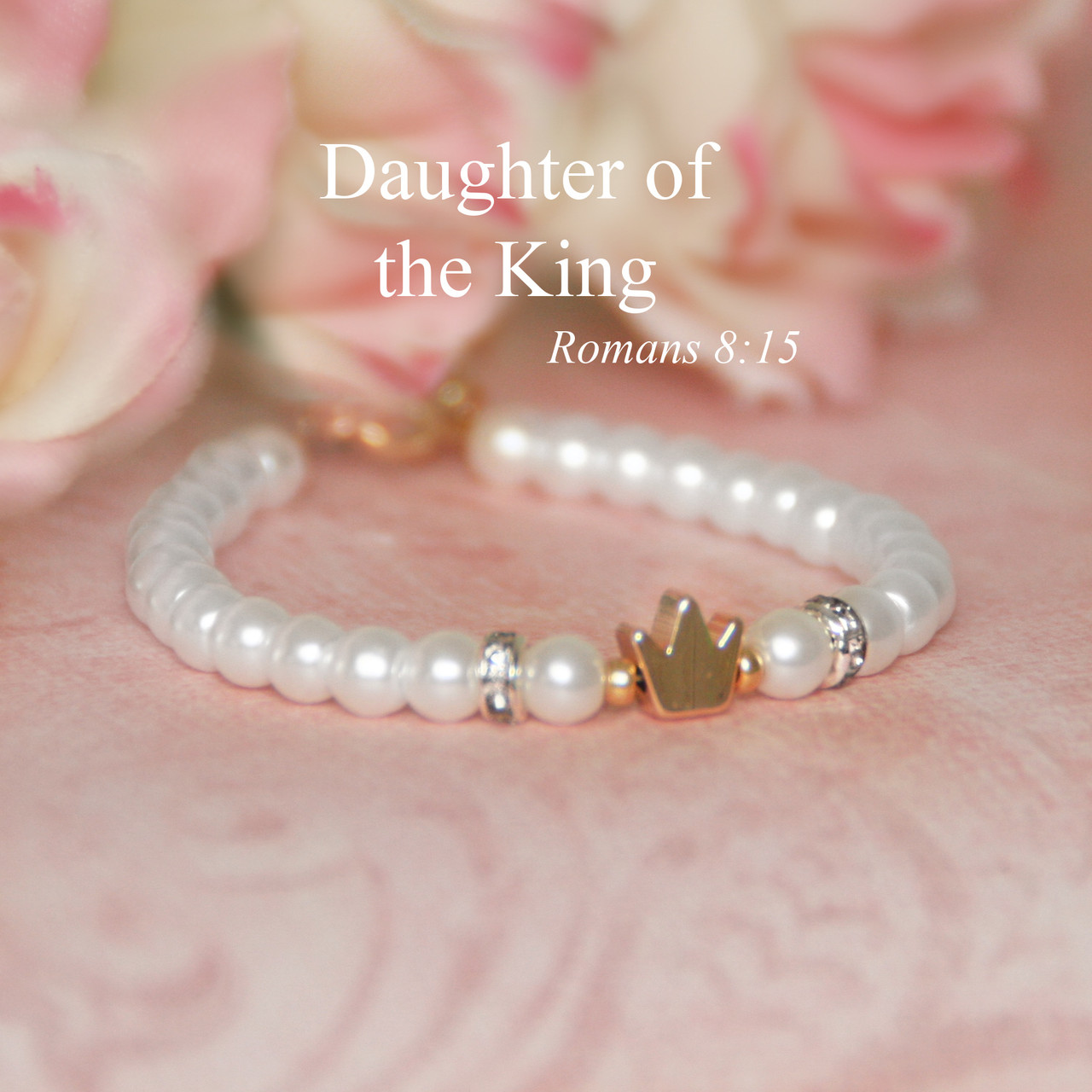 CJ-323 Daughter of the King 5" Pearl Crown Bracelet