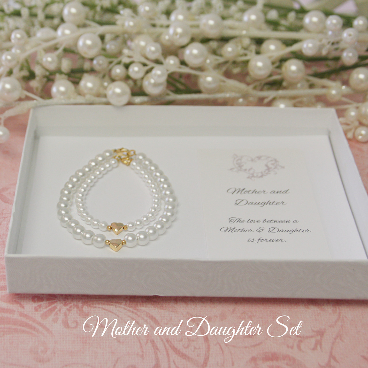 SET-2 Mother & Daughter Heart Pearl Bracelet Set