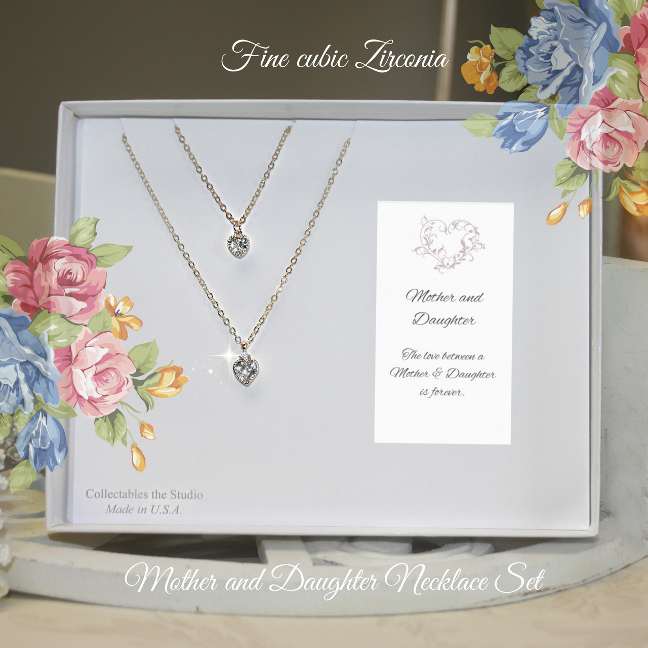 SET-1  Mother & Daughter Heart Fine Cubic Zirconia Necklaces
