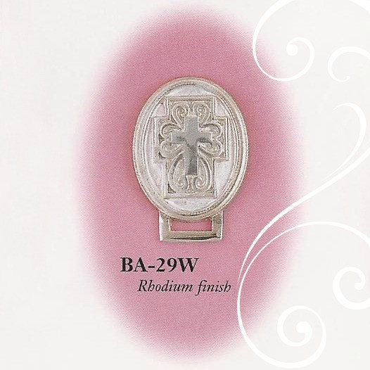 BA-29W Oval Cross Enamel White and Silver Paci Holder