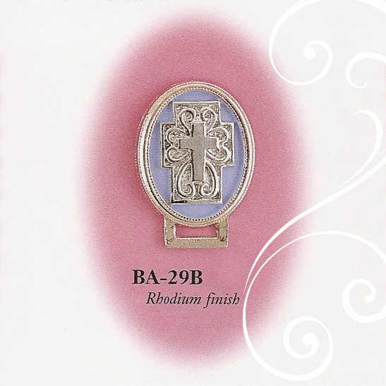 BA-29B Oval Cross Enamel Blue and Silver Paci Holder