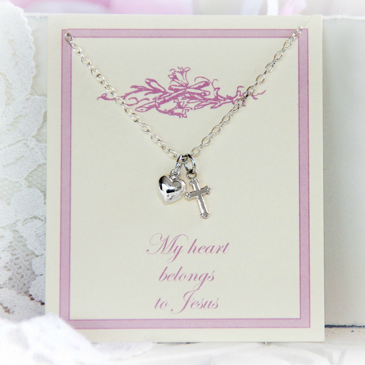RH-10  Rhodium My Heart belongs to Jesus Necklace