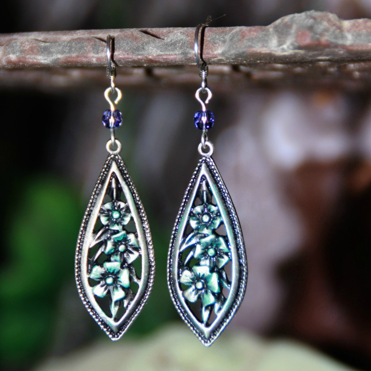 FER-390  Teardrop Floral Earrings