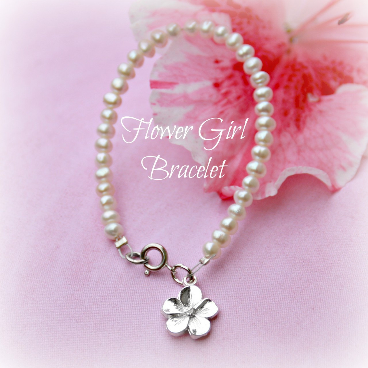 CJ-448  Flower Girl Freshwater Pearl Bracelet 5"
