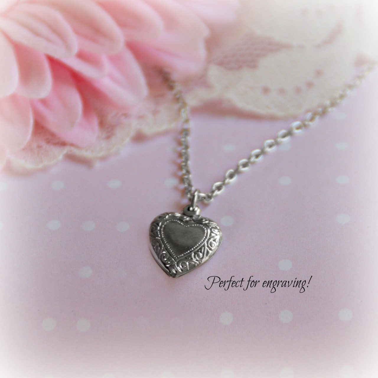 RH-37  Puffed Heart Rhodium Engravable Necklace