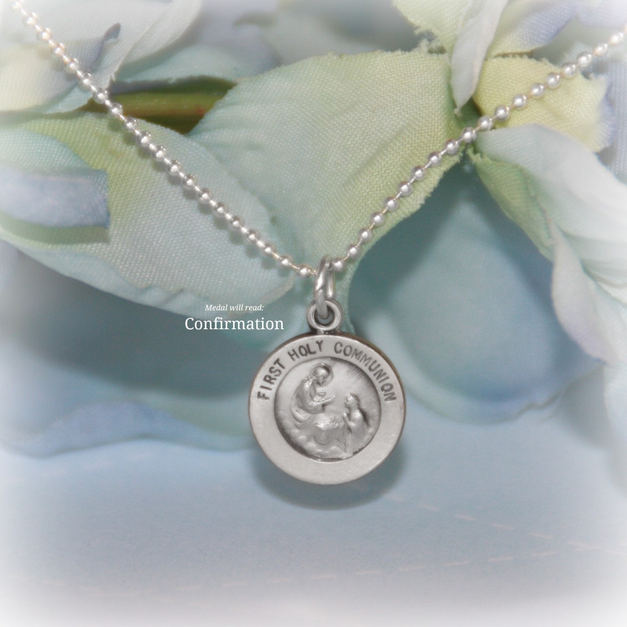 STG-223  Confirmation Sterling Silver Medal Necklace