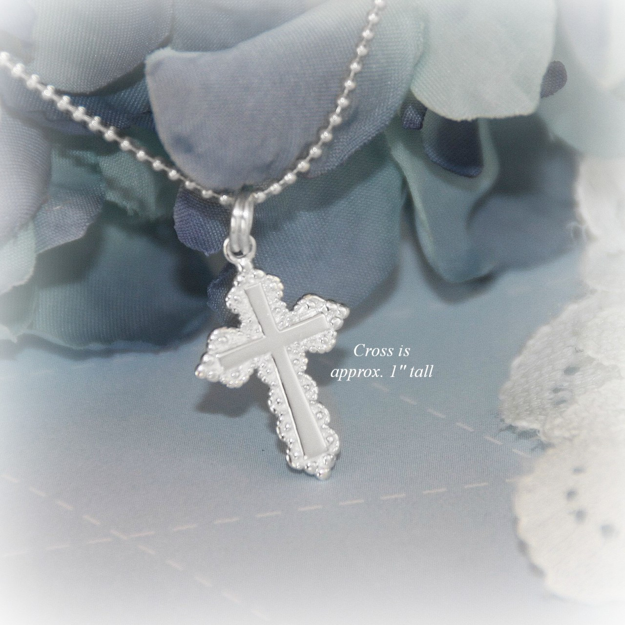 STG-225  Elegant Larger Cross Sterling Silver Necklace 18"