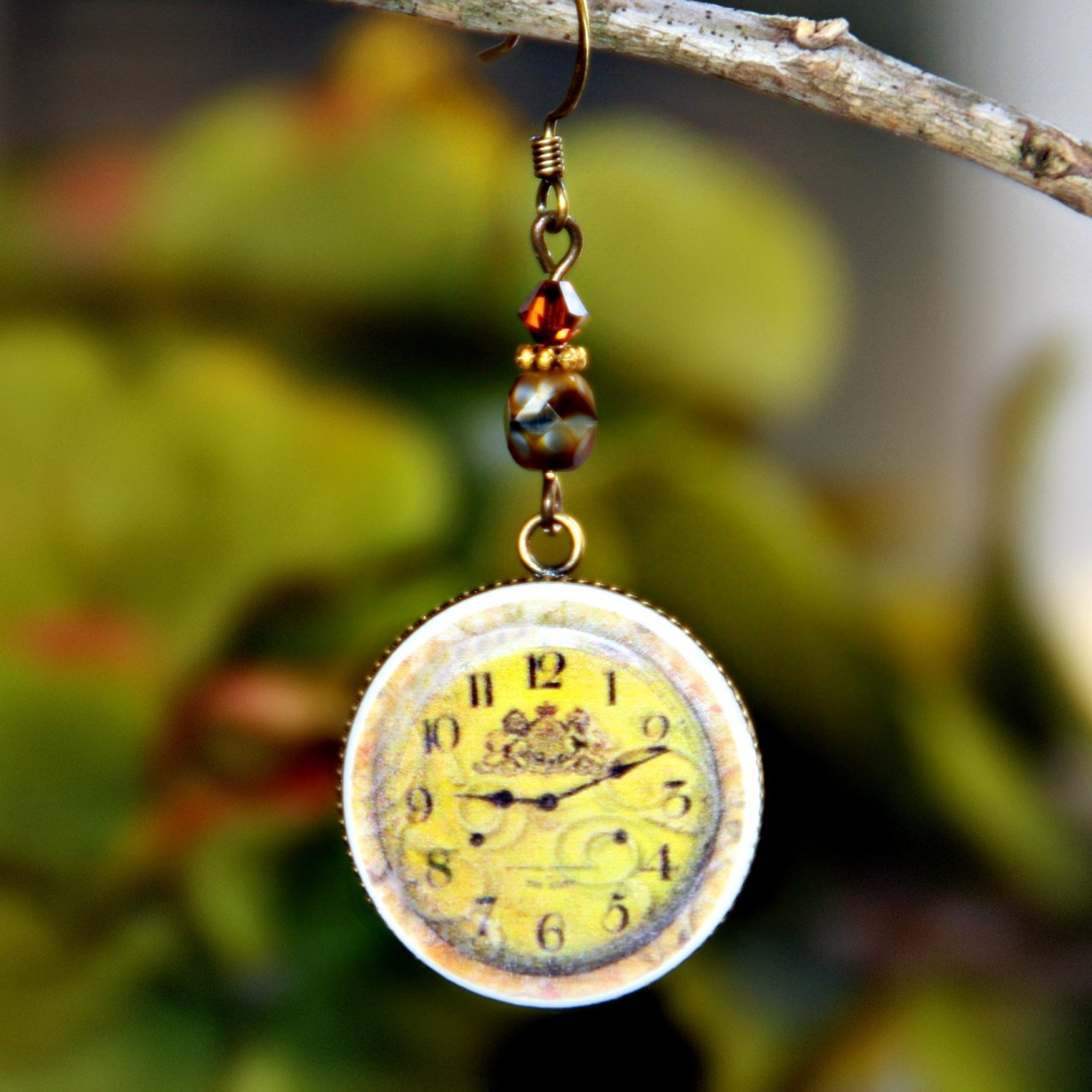 ART-120E Faux Watch Face Vintage Style Earrings