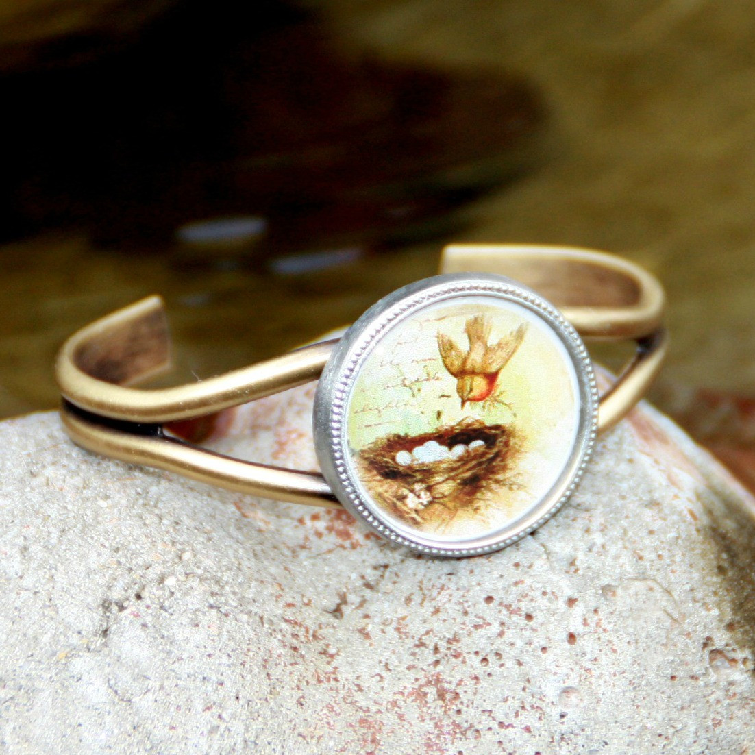 ART-124 Bird and Nest Vintage Style Cuff Bracelet