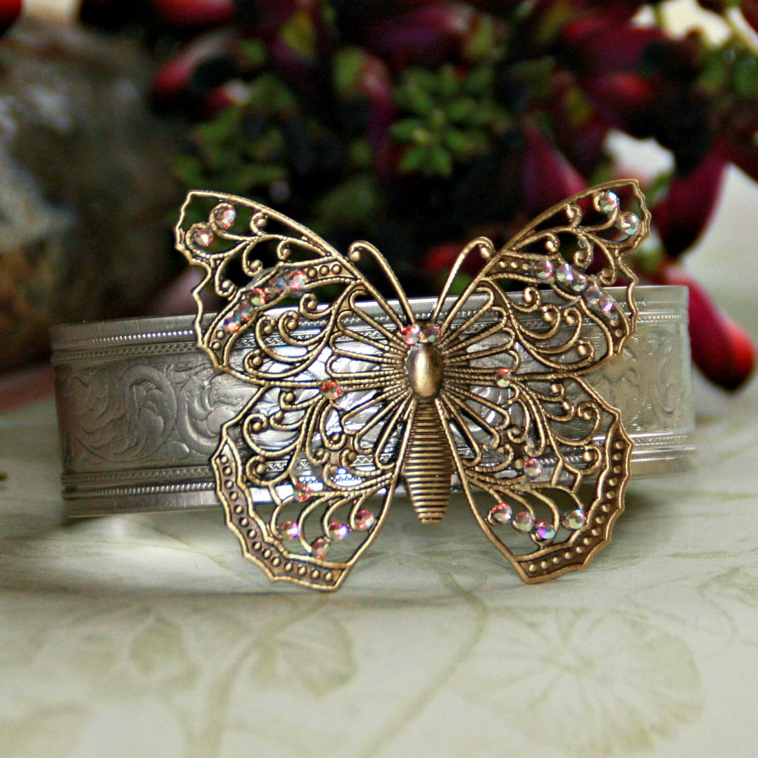 ART-131 Butterfly WOW Two-tone Swarovski Crystal Bracelet