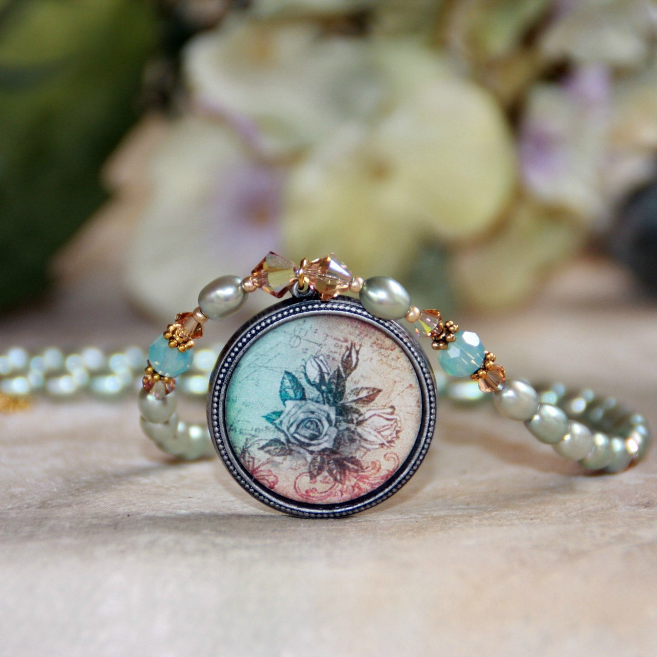 ART-214 Floral and Freshwater Pearls ART Collection Necklace