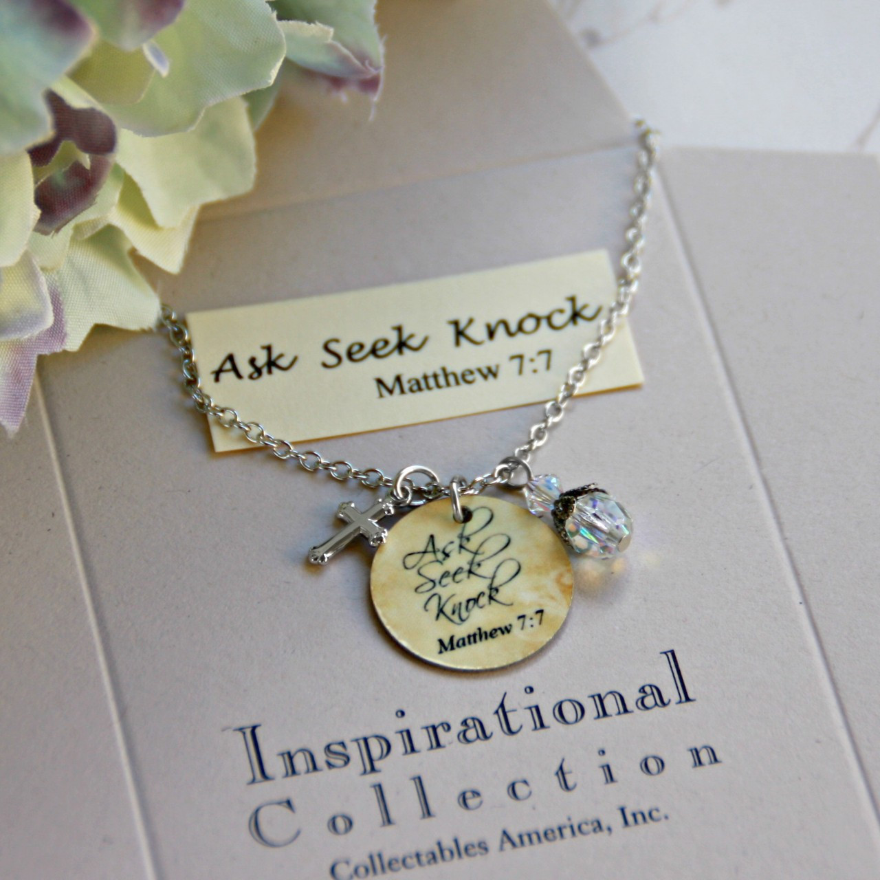 IN-484 Ask  Seek  Knock Charm Necklace