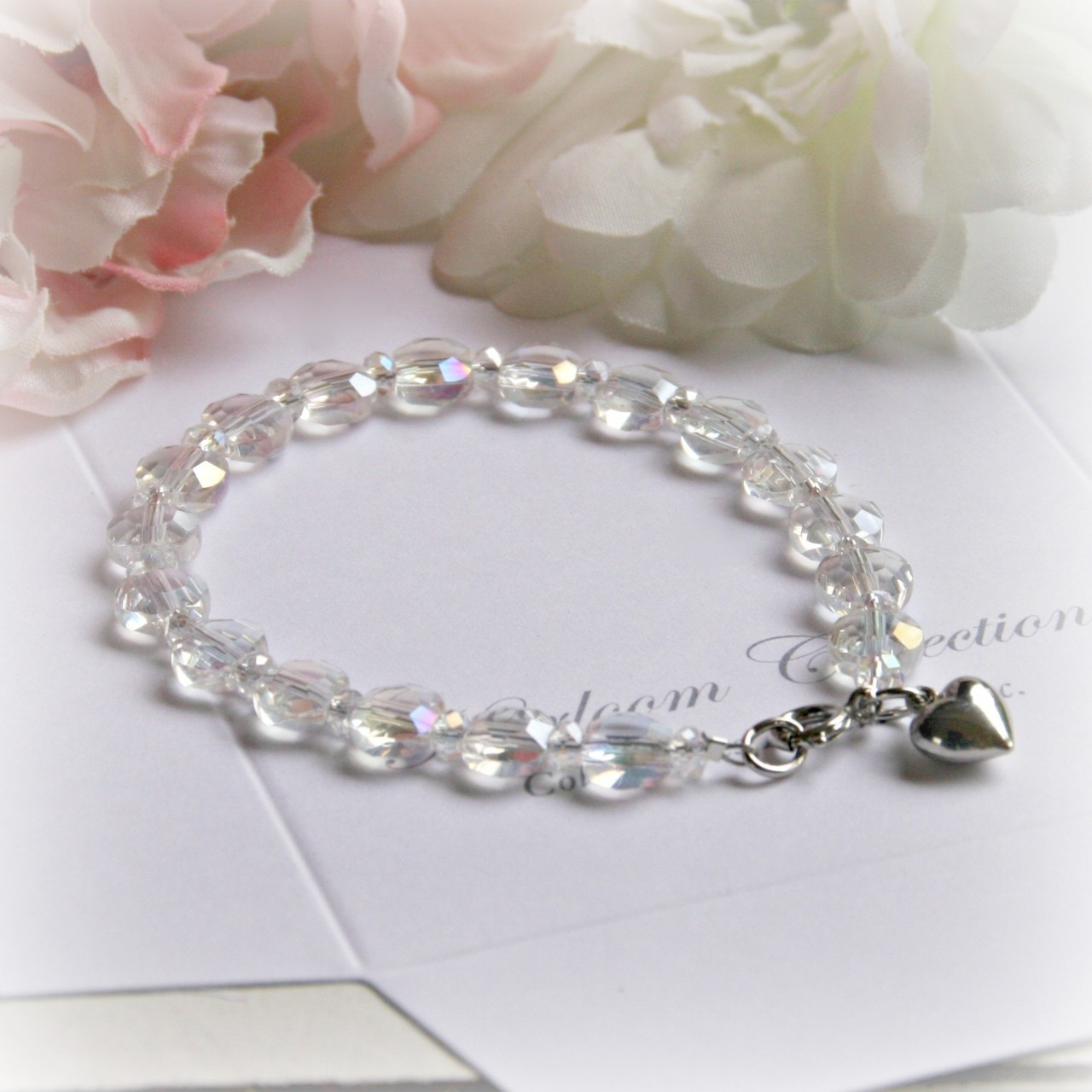 CJ-340-5 5" Crystal AB Child Bracelet with Heart Charm