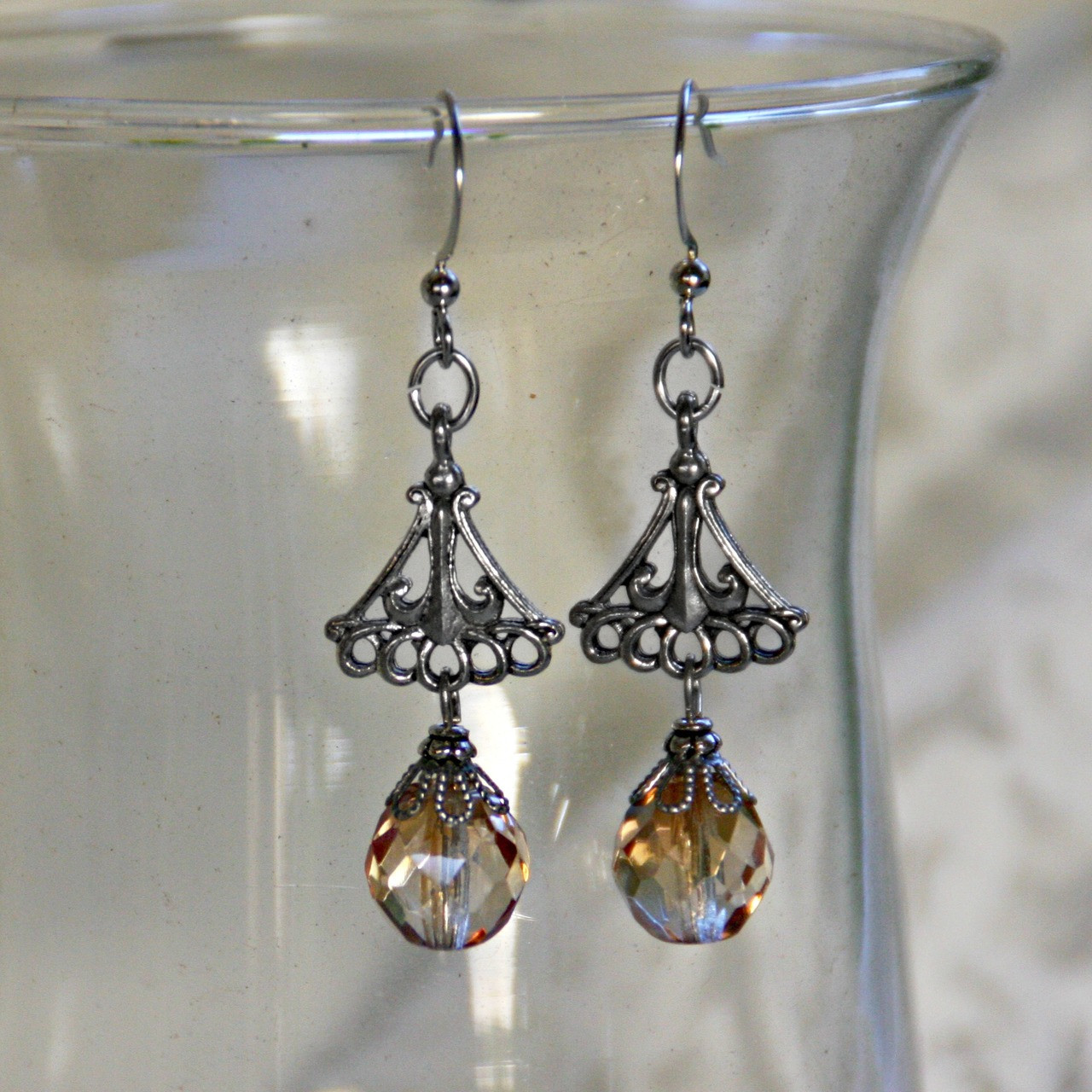 IS-651  Brown tone Crystal Drop Earrings