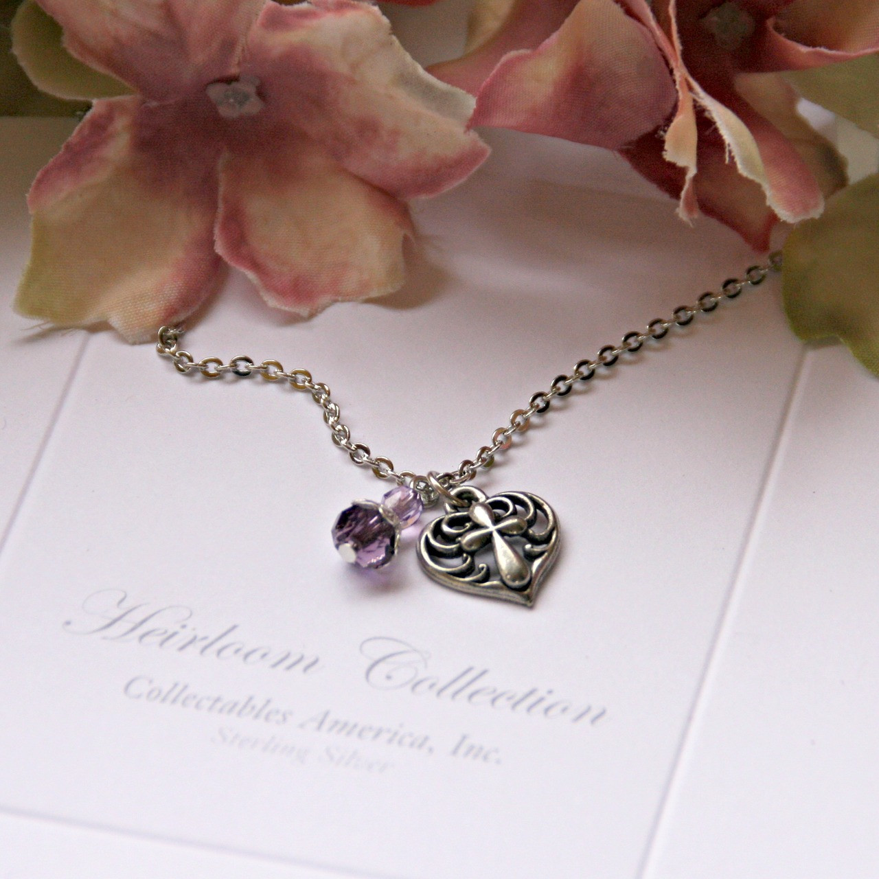 GG-36 Amazing Grace Heart with Cross and Crystal Charm Necklace