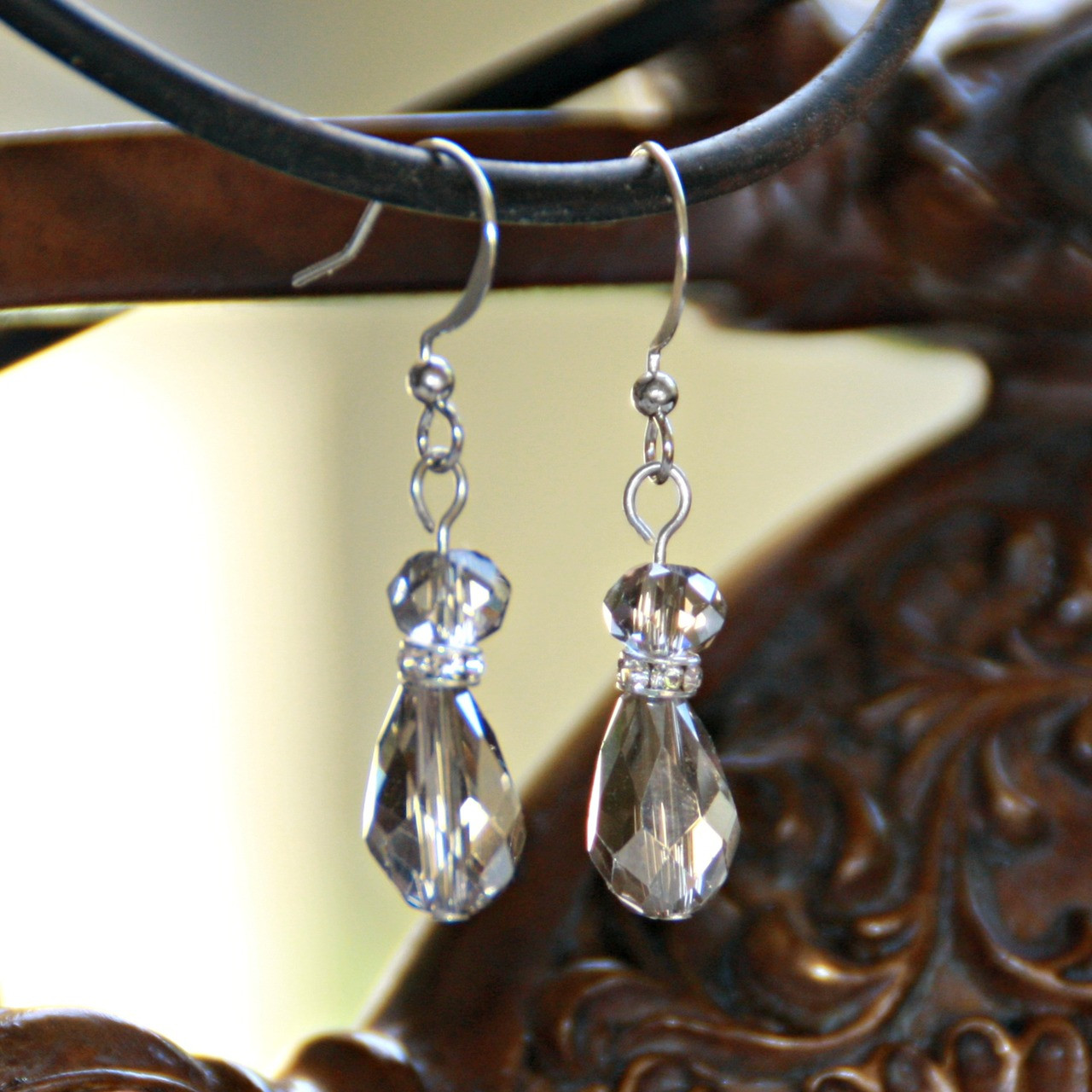 IS-645  Platinum Crystal Drop Earrings for Any Occasion