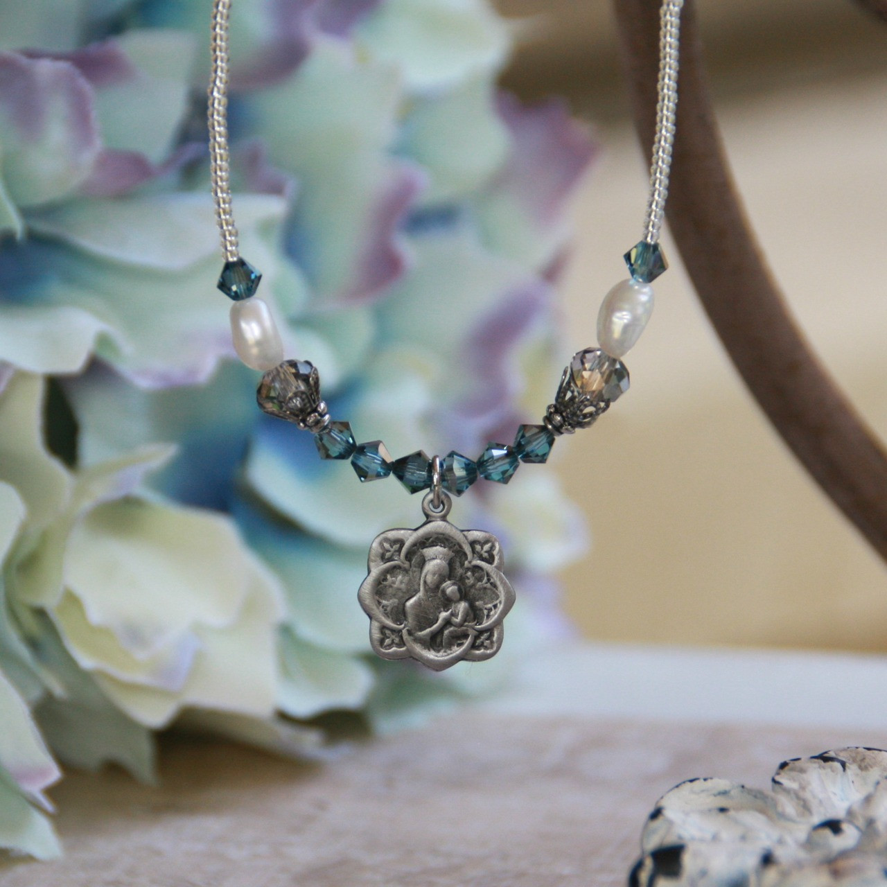 IN-631  Mary Medal Beaded Necklace