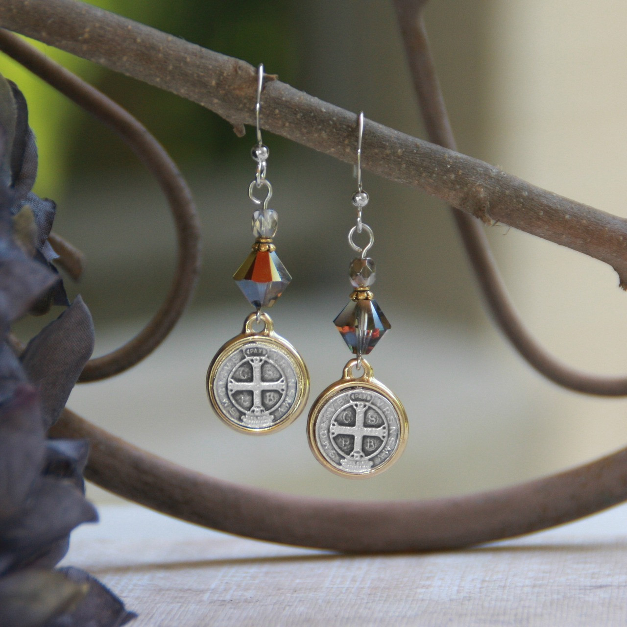 IN-41  St. Benedict Swarovski Crystal Earrings