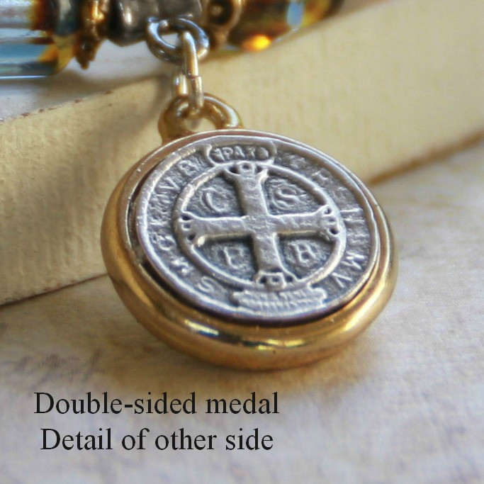IN-143  St. Benedict Medal Black Jet Bracelet