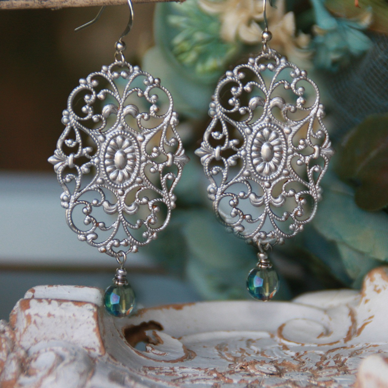 IS-69  Filagree Drop Earrings with crystals