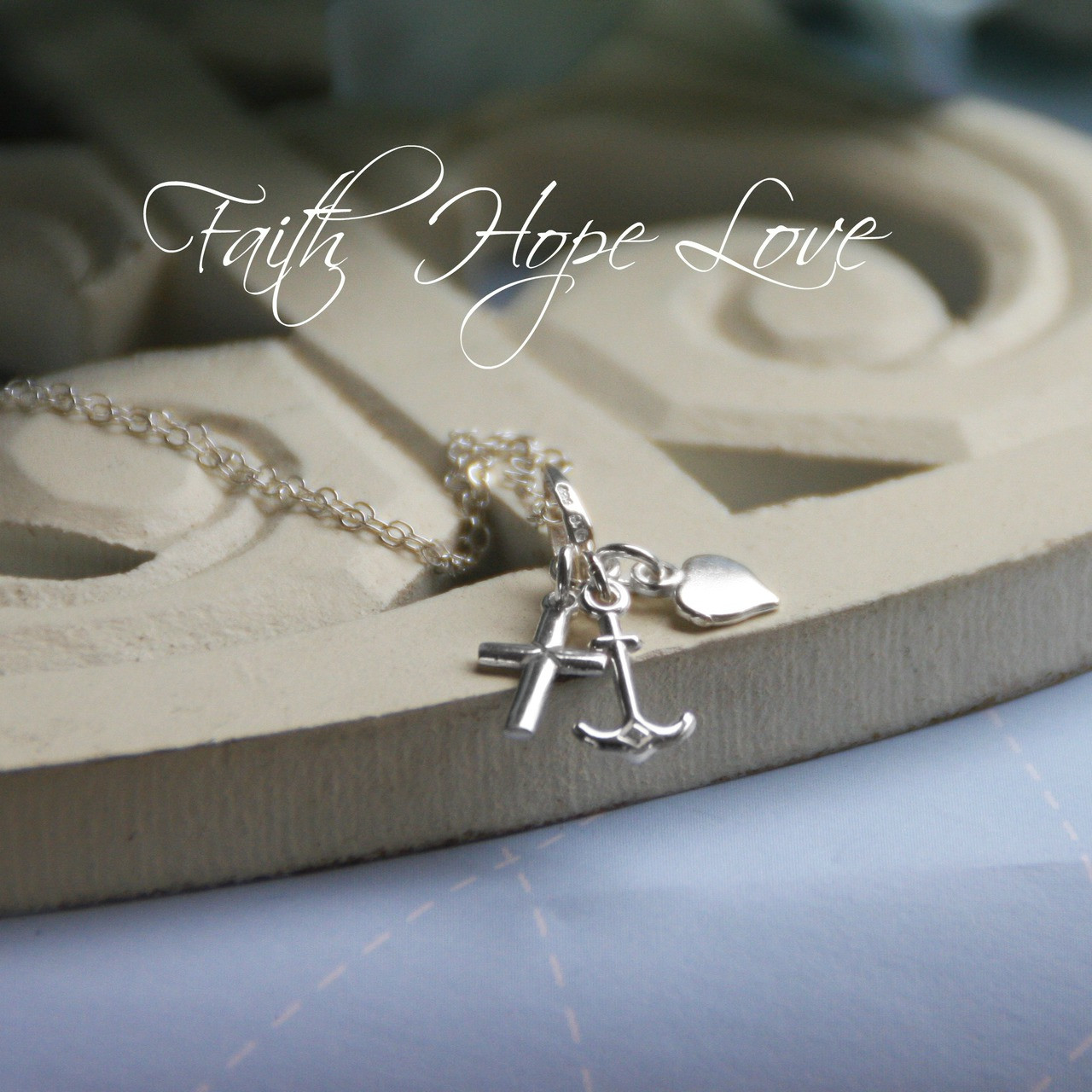 STG-60  Faith  Hope  Love Sterling Silver Necklace