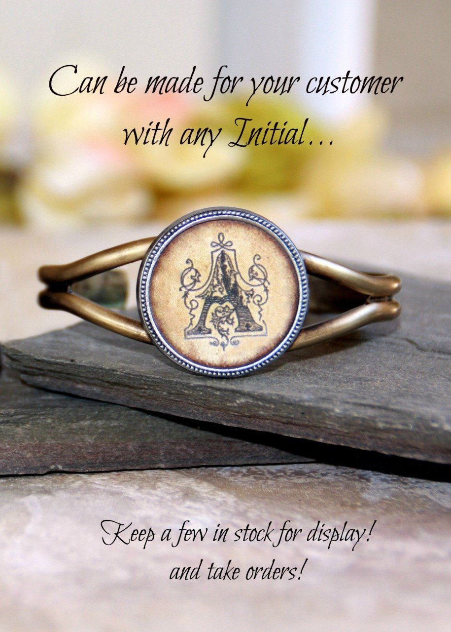 ART-107 Initial cuff bracelet Vintage style