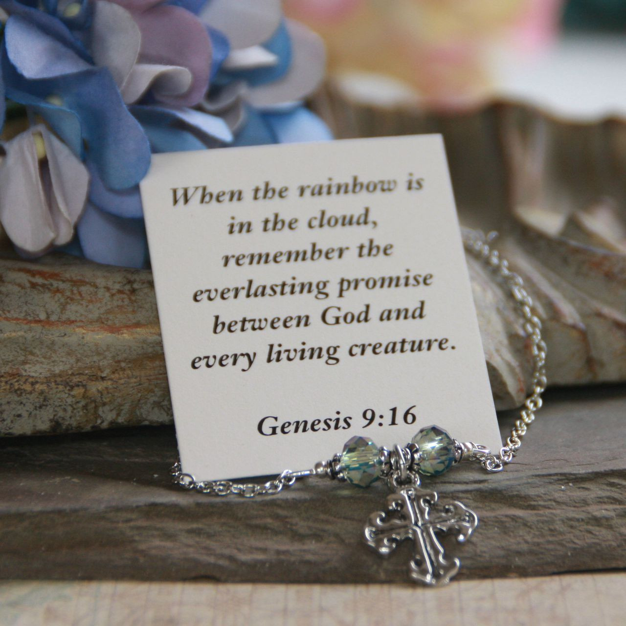 IN-533  Rhodium Lace Cross "Rainbow"  Genesis Necklace