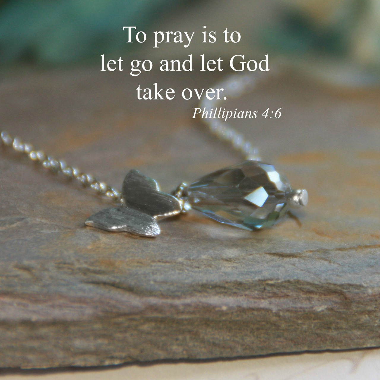 IN-537  Pray and Let God take over Butterfly Necklace Silver-tones