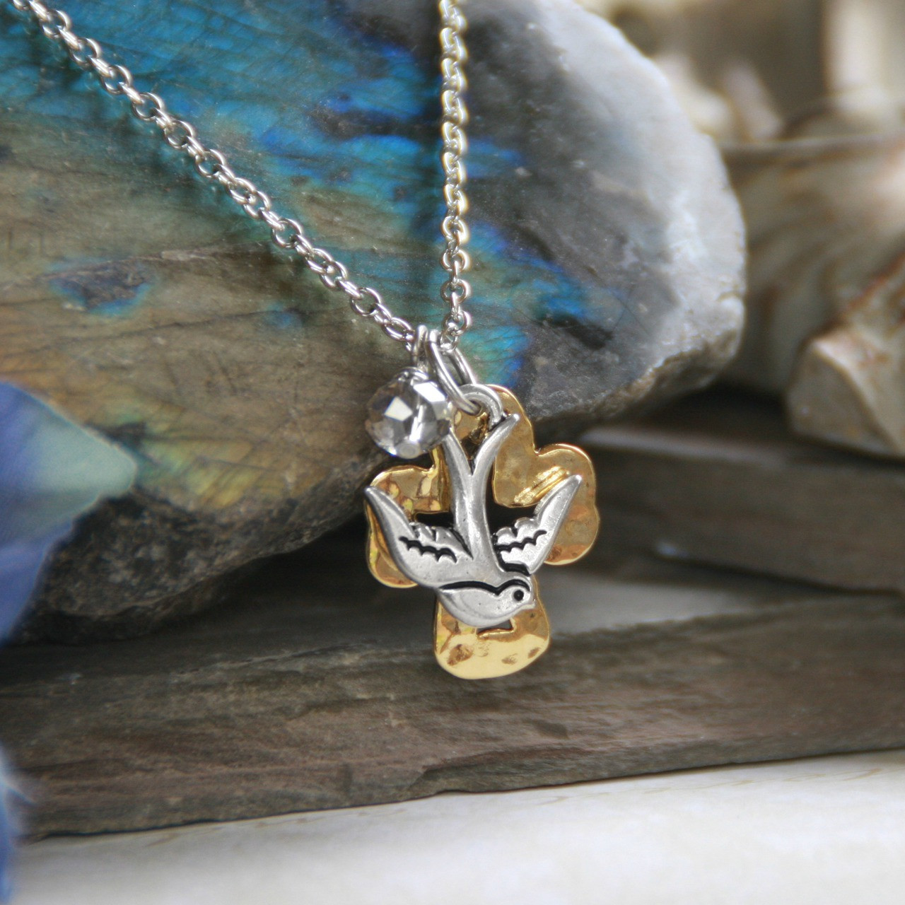 IN-543  Dove and Cross Neclace