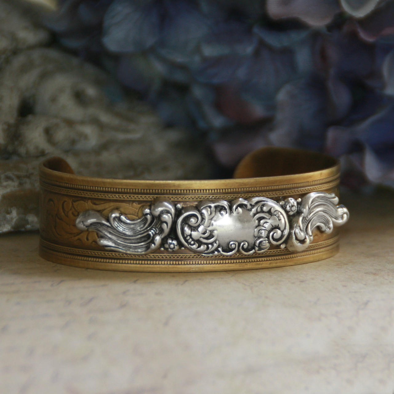 ART-152  Oh so Grand Scroll Work Cuff Bracelet Perfect for adding an Initial too!
