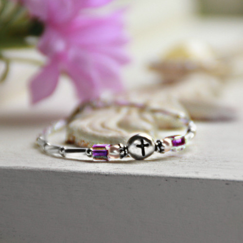 CJ-515  Sweet and Sassy Cross Bracelet 5" with Purple Accents