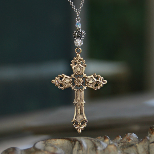 IS-740  Large Cross and Crown Necklace